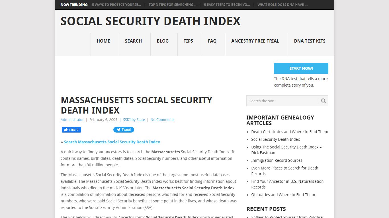 Massachusetts Social Security Death Index